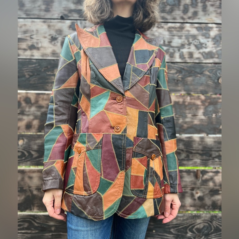 70s Leather Patchwork Vintage Jacket - image 3